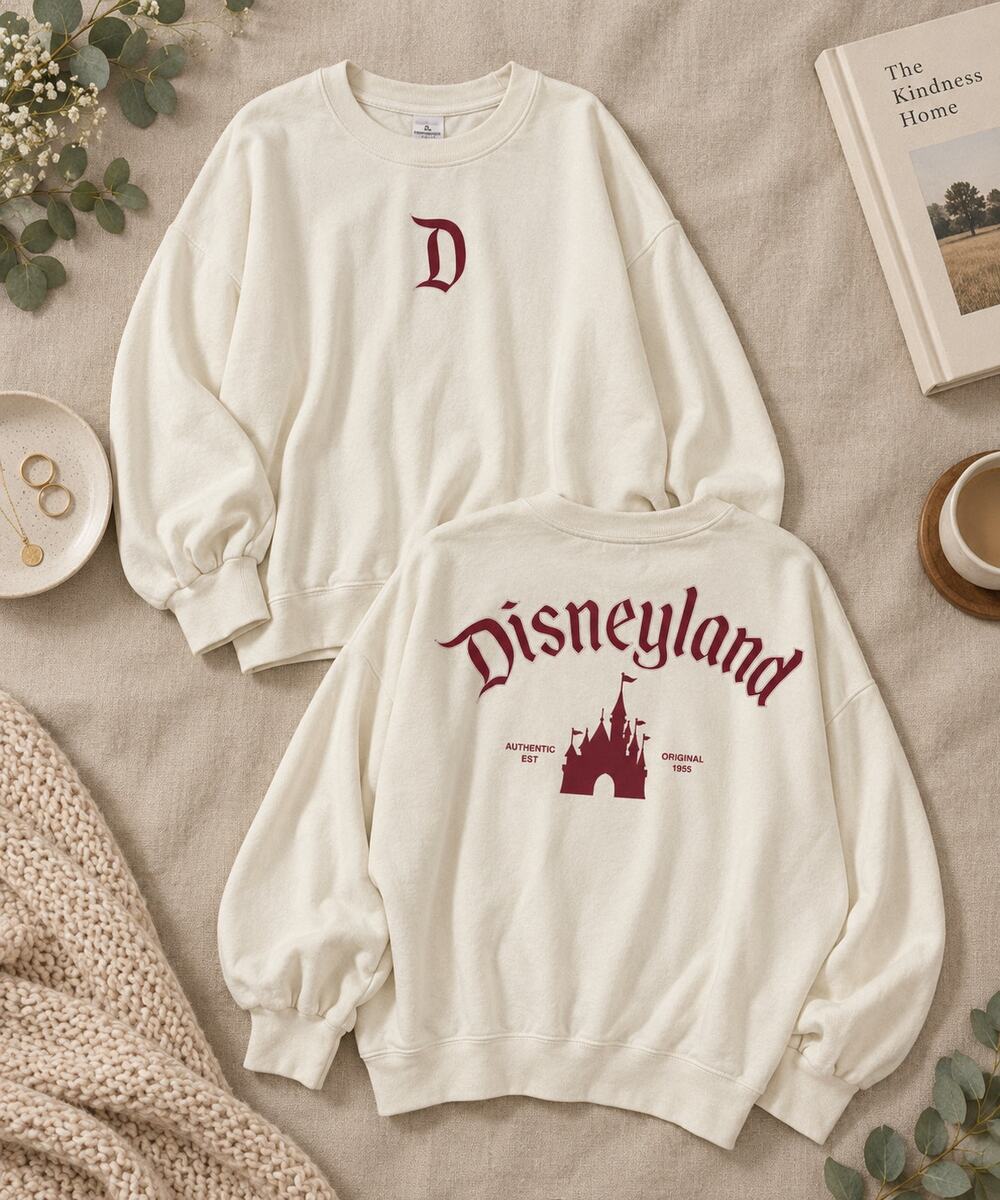Disneyland Spirit Jersey Cream Burgundy Castle Oversized Sweatshirt Varsity 3X